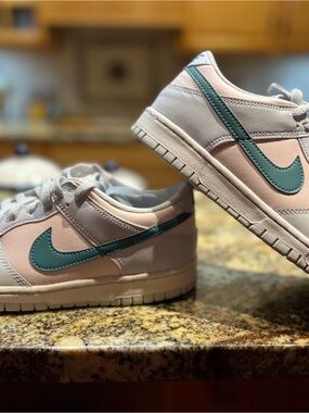 Nike Dunks Low-Top Sneakers in Light Pink and Teal